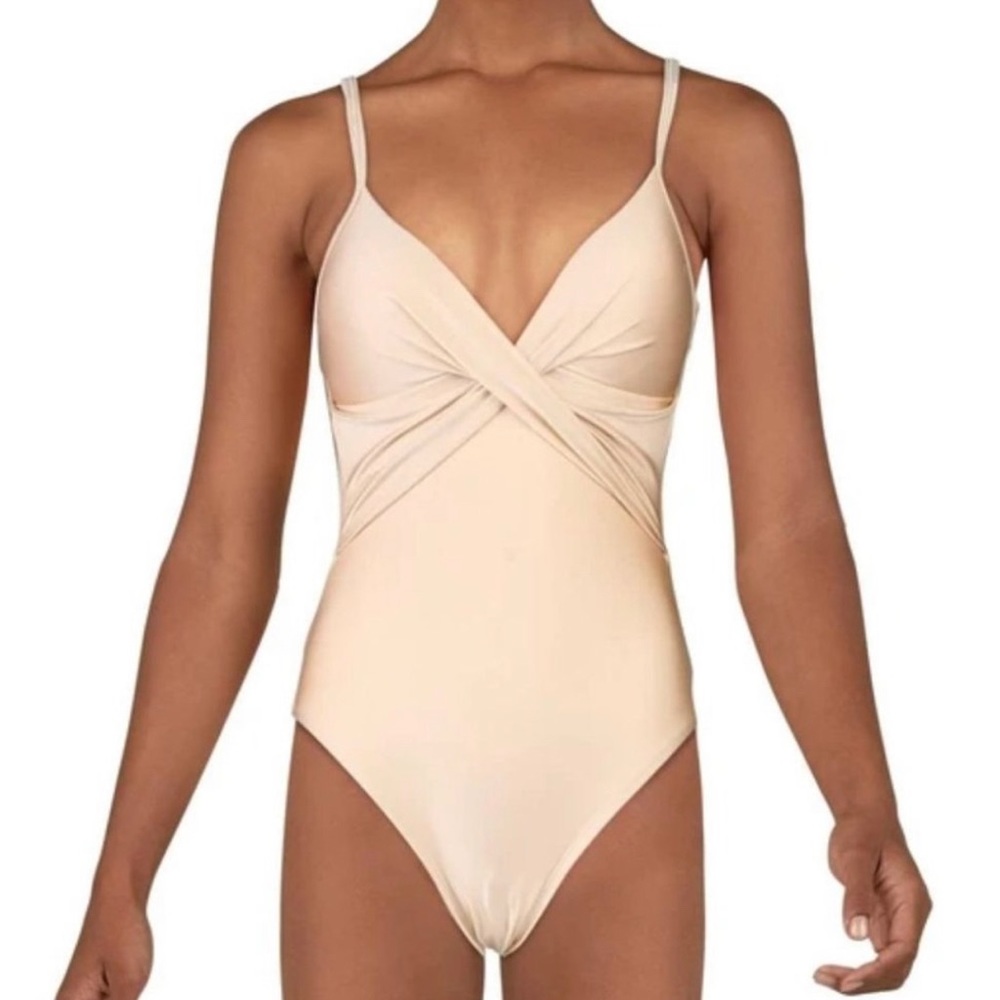 NWT Kenneth Cole Mio Twist Front Push Up One Piece Swimsuit Sand L Fits Like M